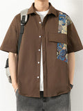 Cute Bear Print Half-Sleeve Lapel Shirt for Male