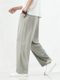 Men's Ice Silk Soft Smooth Loose Casual Trousers with Drawstring