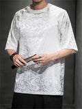 Men's Summer Casual Round Neck Dragon Jacquard T-shirts