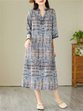 Female Mid-Length 3/4 Sleeve V-Neck Print Dresses