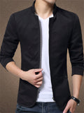 Plain Stand Collar Slim Fit Zipper Jacket for Men