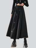 Black Gothic Style High Waist Metal Buckle Skirt for Women