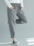 Female Asymmetrical Pockets Elastic Waist Striped Pants