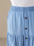 Women's Gentle Polka Dot Flower Print Pleated Denim Skirt