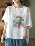 Women's Ginkgo Leaf Printed Round Collar Short Sleeve Shirt