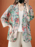 Women's Plum Blossom Print Notched Lapel One Button Blazer