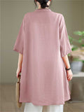 Female Leisure Cotton Linen 3/4 Sleeve Mid-Length Shirt