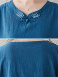 Women's Ethnic Style Peony Embroidery 3/4 Sleeve Linen Shirt