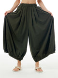 Ladies Stylish Elastic Waist Pleated Pants with Pockets