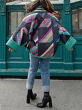 Female Geometric Pattern Quilted Jacket Printed Patchwork Coat