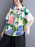 Unique Ladies Character Art Print Turn-down Collar Shirts