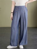 Summer High-Rise Decorative Button Elegant Lady Straight-Leg Pants