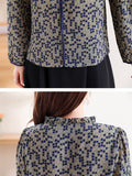 Retro Polka Dot Print Pleated Stand Collar Shirt for Female