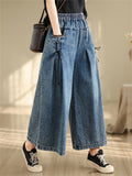 Female Comfortable Large Size Versatile Wide-leg Jeans