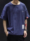 Male Stylish Half Sleeve Patch Round Neck Shirts