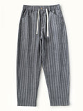 Men's Striped Loose Cotton Linen Ankle Pants for Holiday