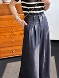 Spring Elegant Dark Blue High-Rise Wide Leg Jeans for Ladies