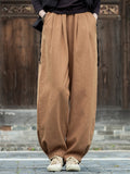 Women's Plain Linen Keep Warm Plush Liner Winter Long Pants