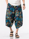 Men's Chinese Style Plus Size Printed Cropped Pants