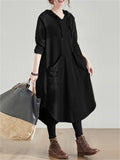 Female Plus Size Mid-length Spring Autumn Solid Hooded Dress