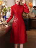 Female Oblique Placket Back Zip Cheongsam Dress