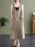 Summer U Neck Sleeveless Loose Linen A-Line Dress for Women