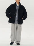 Male Solid Puffer Jackets Corduroy Cotton-padded Coats