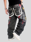 Golden Snake Letter Embroidery Hip Hop Jeans for Men