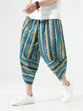 Men's Thai Style Ethnic Print Lace Up Cropped Pants