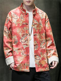 Men's Tang Dynasty Print Faux Suede Jacket