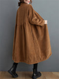 Long-sleeved Thick Single-breasted Corduroy Long Coats for Women