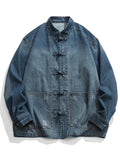 Men's Trendy Stand Collar Patch Pocket Washed Denim Jacket