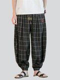 Chinese Style Men's Black Embroidered Plaid Pants