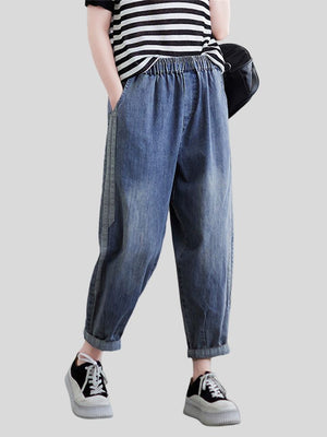 Women's Leisure Regular Fit Loose Blue Denim Pants