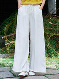 Plain Cozy Zen Linen Wide Leg Pants for Women