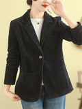 Spring Notched Collar One Button Corduroy Jacket for Women