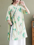 Summer Floral Print Oversized Linen Shirt