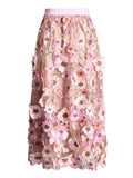 Ladies French A-line Skirt with Realistic Floral Embroidery