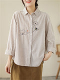 Women's Casual Bee & Dandelion Embroidery Stripe Shirt