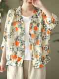 Spring Flower Print Long Sleeve Soft Texture Shirt for Lady