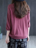 Casual Pullover 3/4 Sleeve Knitted Shirt for Women