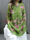 Female Lightweight Summer 3/4 Sleeve Flower Print Shirts