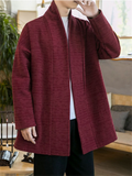 Men's Vintage Jacquard Cotton Linen Plush Liner Cardigan Coat