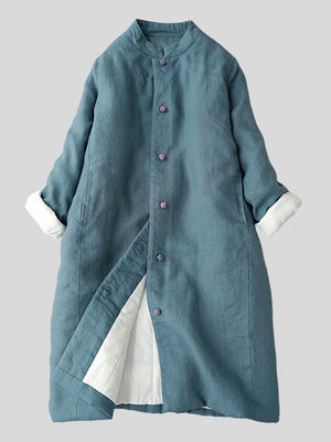 Women's Literary Cotton Coats Stand Collar Mid-length Jackets