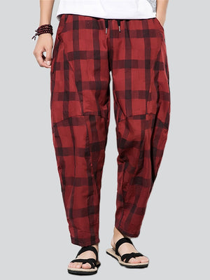 Men's Vintage Casual Large Size Plaid Jogger Pants