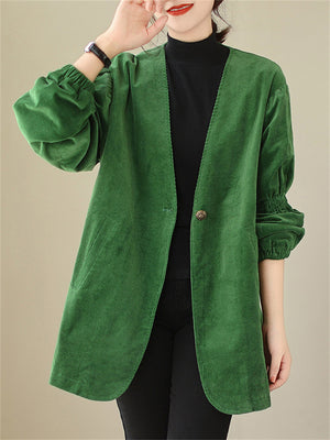 Female Retro High-end Corduroy Green Jackets