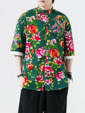 Male Flower Peacock Printed Short Sleeve Shirt