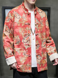 Men's Tang Dynasty Print Faux Suede Jacket