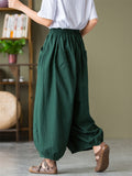 Comfortable Cotton Linen Elastic Waist Lantern Pants for Female