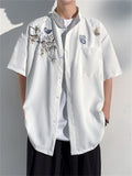 Men's Chinese Style Flying Butterfly Pear Flower Embroideried Shirt